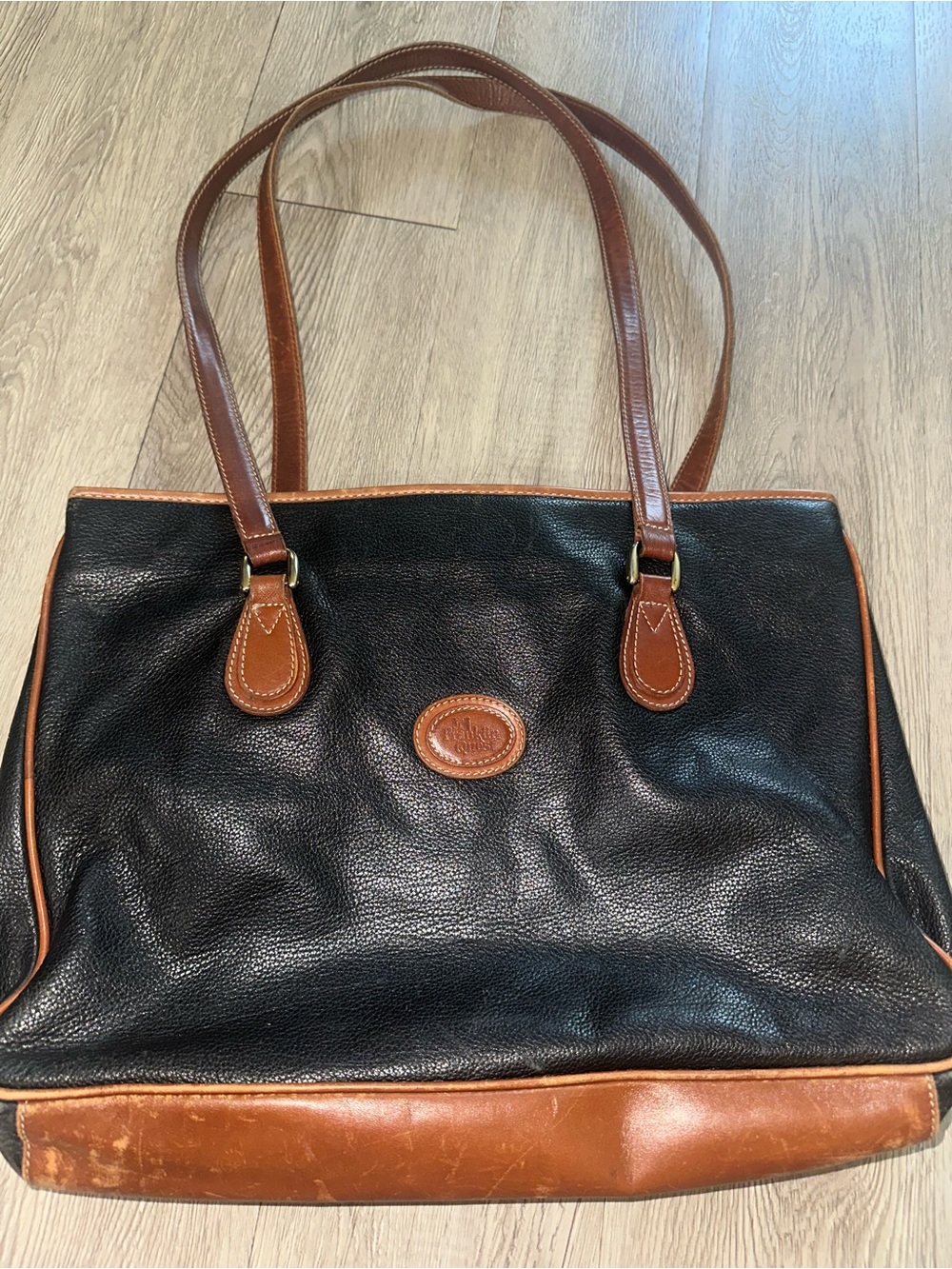 Franklin Quest Black Leather Brown Trim Satchel Business Laptop Bag